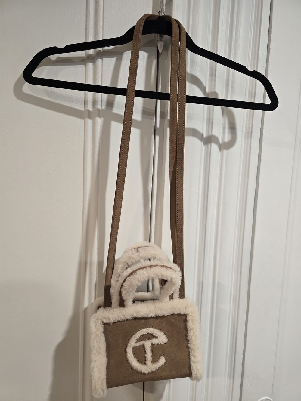 UGG Tan Mini Shearling Trim Crossbody Top-Handle Bag